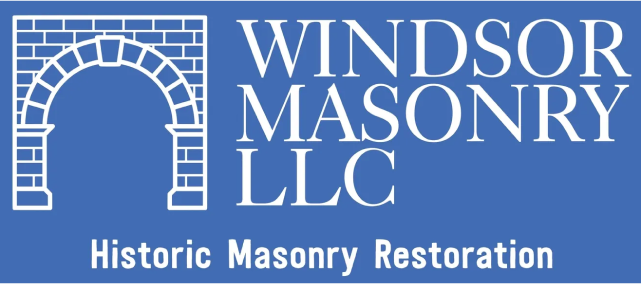 A blue and white logo for the historic masonry restoration company.