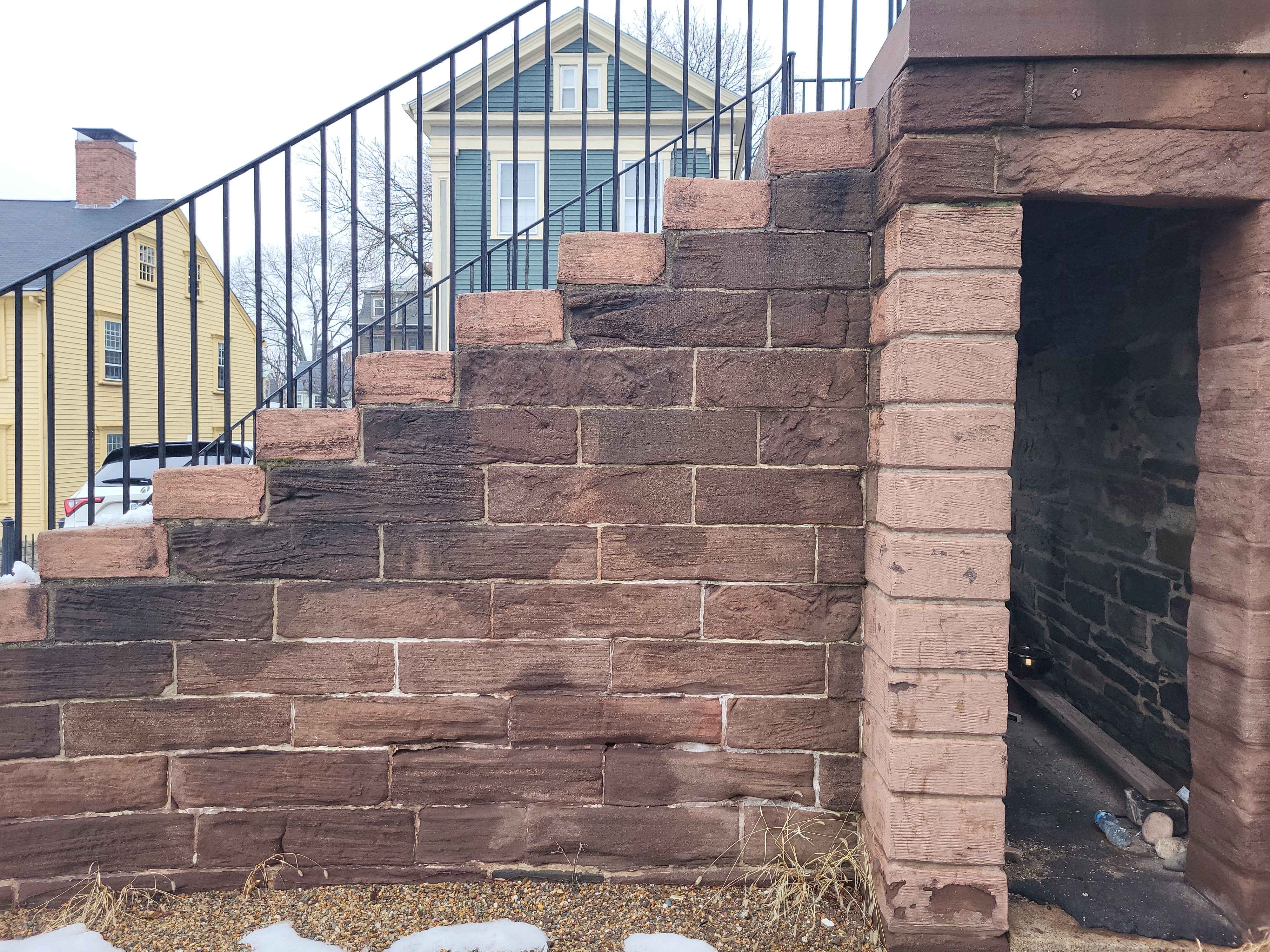 Side view of steps that were repointed and repaired.